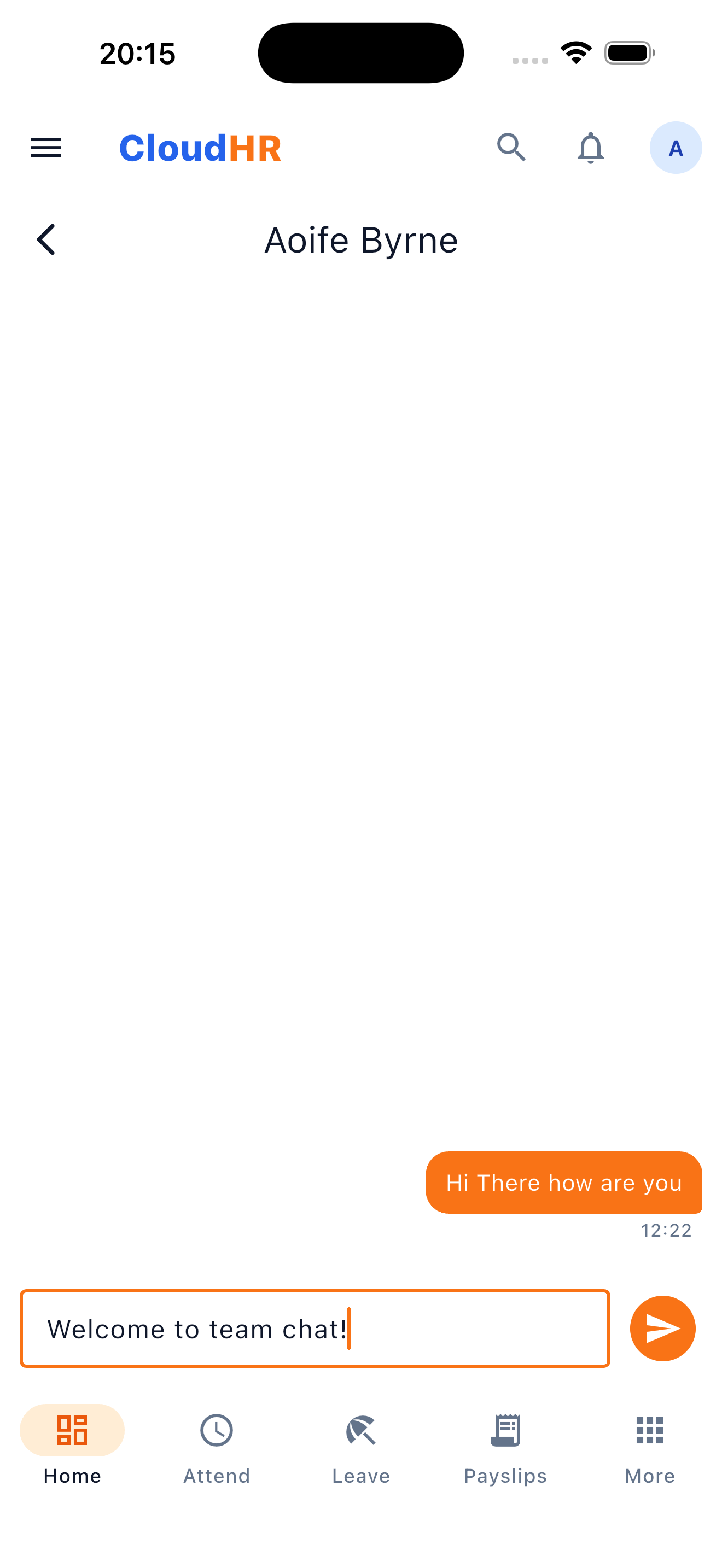 CloudHR team chat on mobile